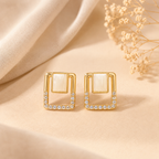 Golden Geometric Crystal Inset Drop Earrings