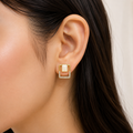 Golden Geometric Crystal Inset Drop Earrings