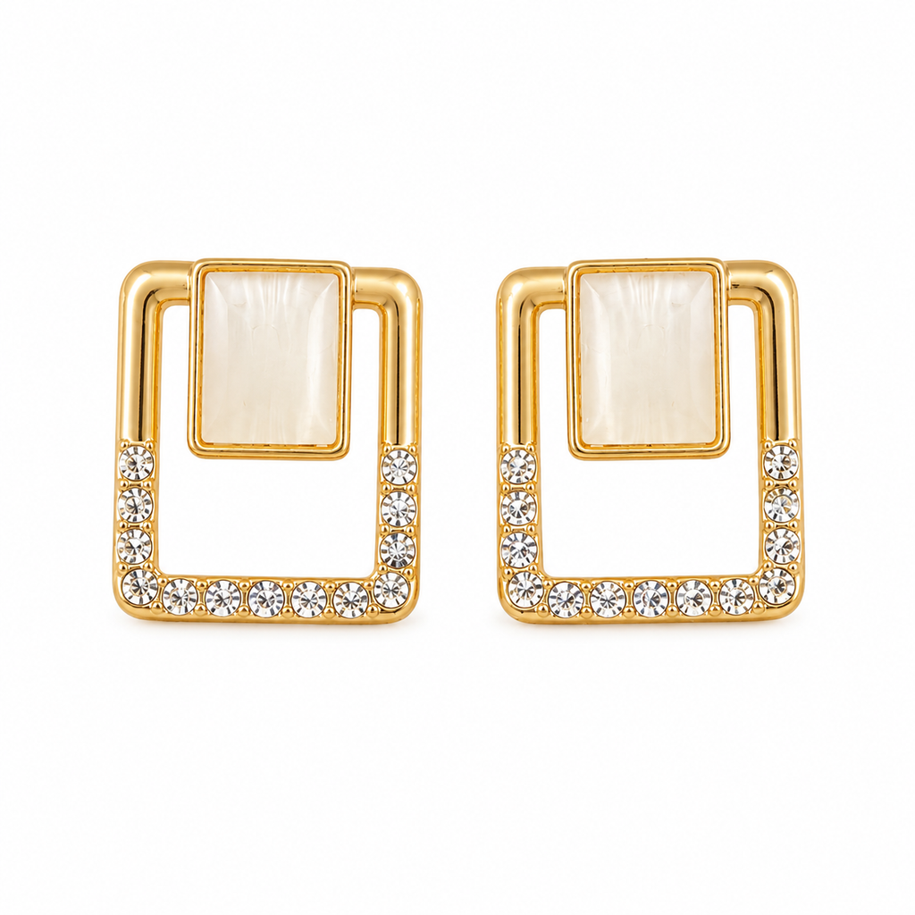 Golden Geometric Crystal Inset Drop Earrings