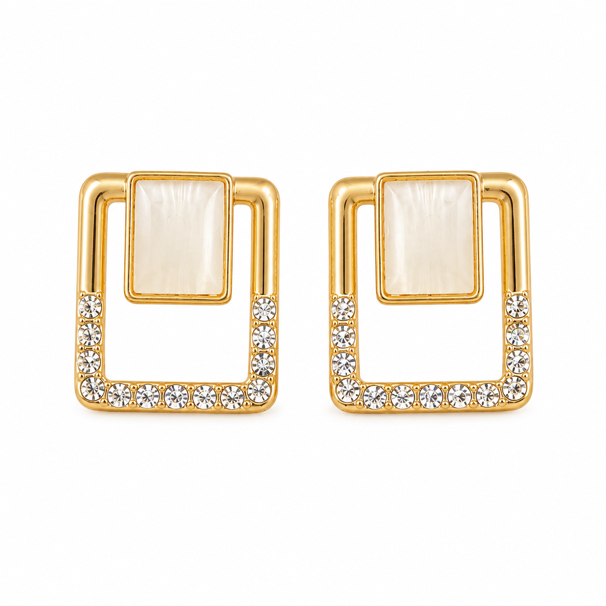 Golden Geometric Crystal Inset Drop Earrings