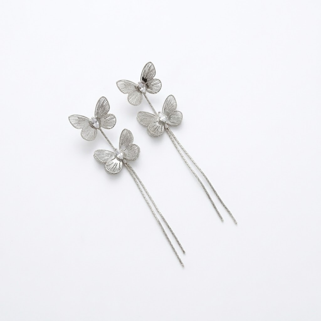 Dual Butterfly Drop Earrings