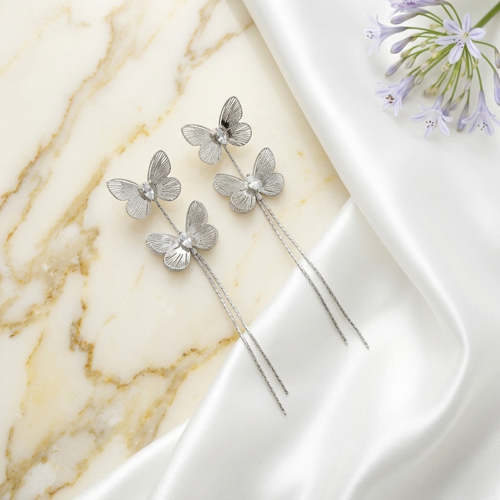 Dual Butterfly Drop Earrings