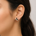 Black Onyx & Crystal Trefoil Gold Stud Earrings