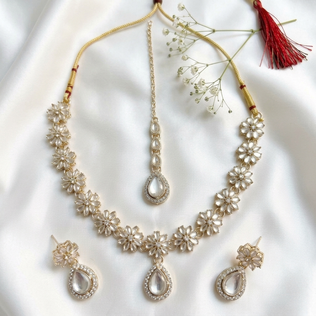 Elegant Kundan & Polki Floral Jewelry Set