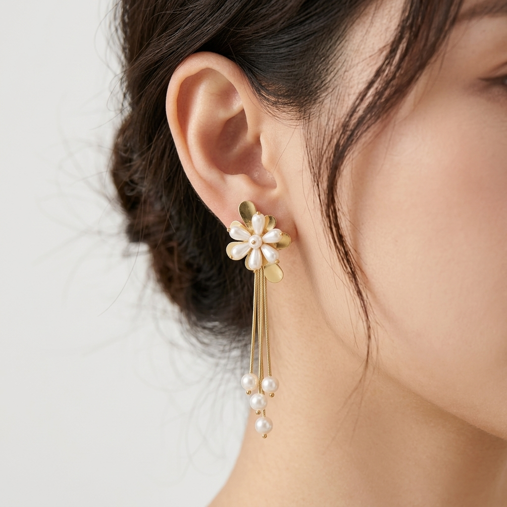 Elegant Floral Pearl Drop Earrings