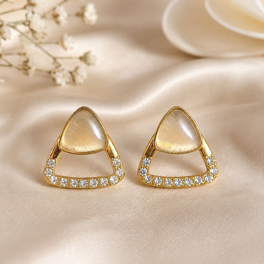 Elegant Gold Crystal Triangle Earrings