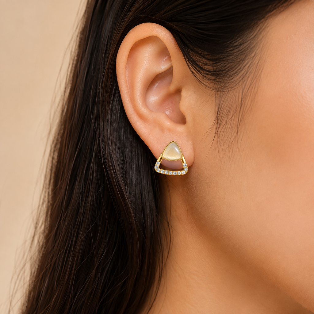 Elegant Gold Crystal Triangle Earrings