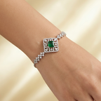 Emerald-Cut & Pave Lattice Silver Tone Bracelet