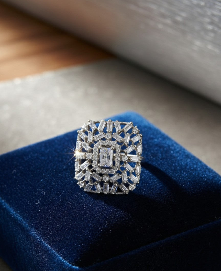 Emerald and Baguette Diamond Art Deco Statement Ring