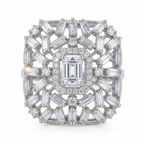 Emerald and Baguette Diamond Art Deco Statement Ring