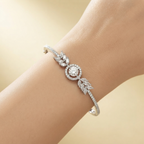 Ethereal Leaf & Pave Medallion Silver-Tone Bangle