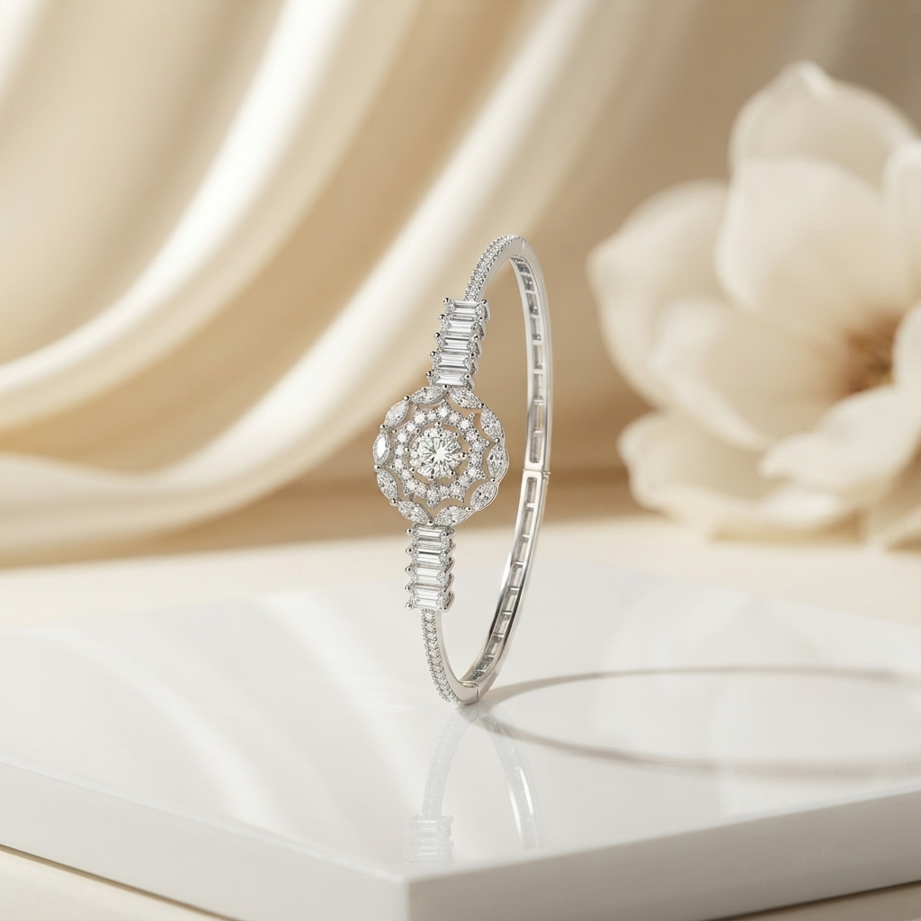 Exquisite Baguette & Pave Floral Cluster Bracelet