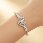 Exquisite Baguette & Pave Floral Cluster Bracelet