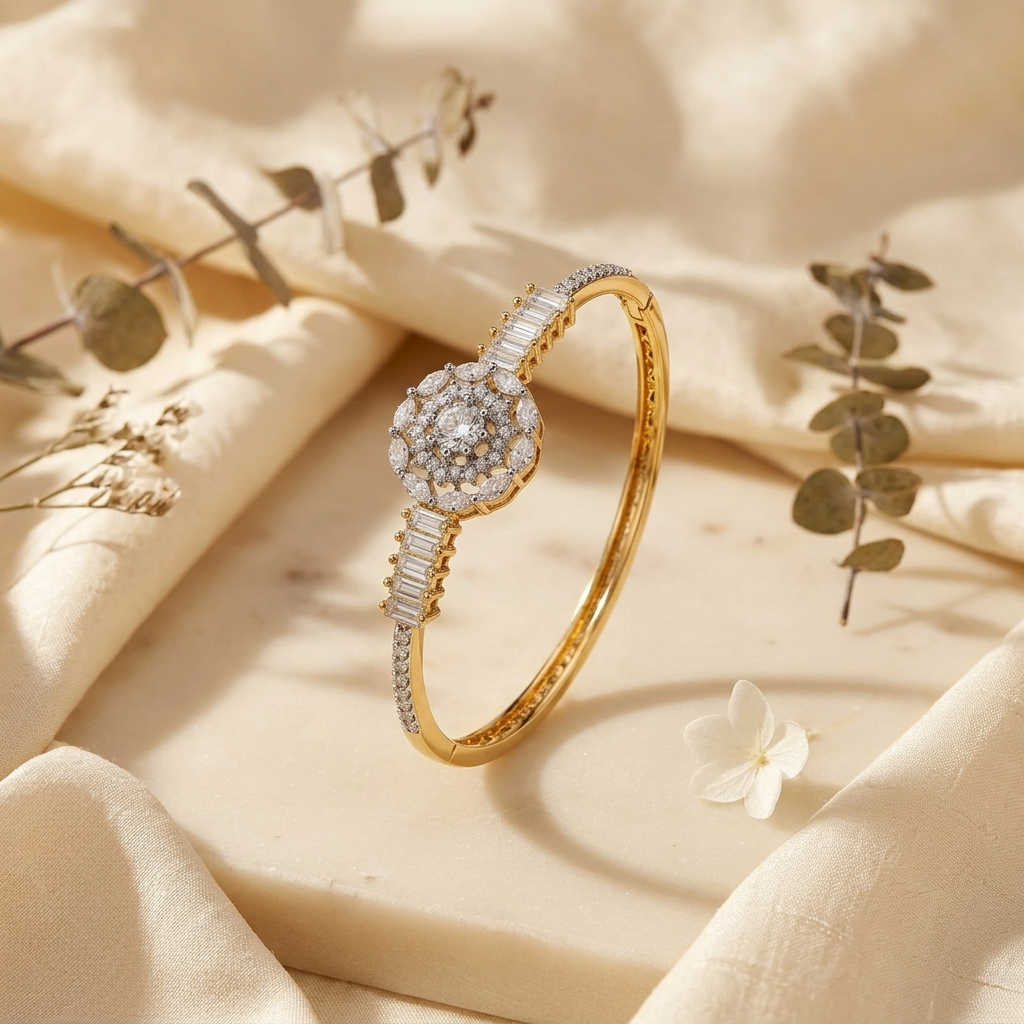 Exquisite Baguette & Pave Floral Cluster Bracelet