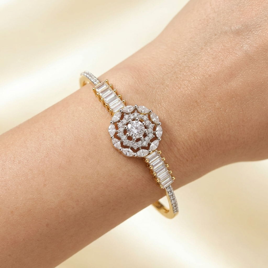Exquisite Baguette & Pave Floral Cluster Bracelet