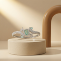 Exquisite Aqua-Green Stone & Pave Swirl Silver-Tone Bracelet