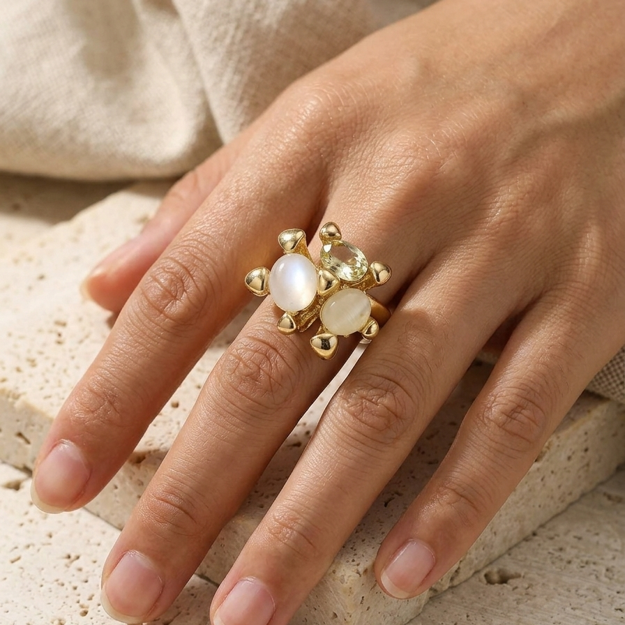Gemstone Cluster Gold Statement Ring
