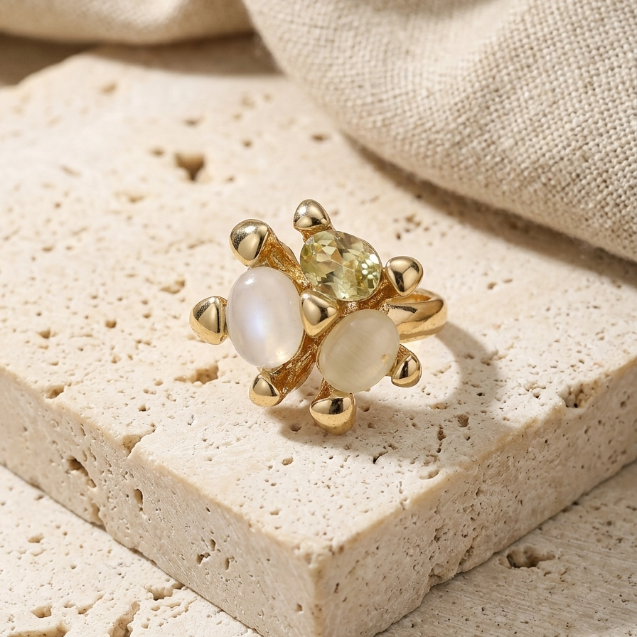 Gemstone Cluster Gold Statement Ring
