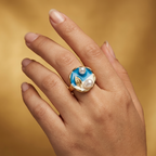 Gilded Azure Enamel & Pearl Statement Ring