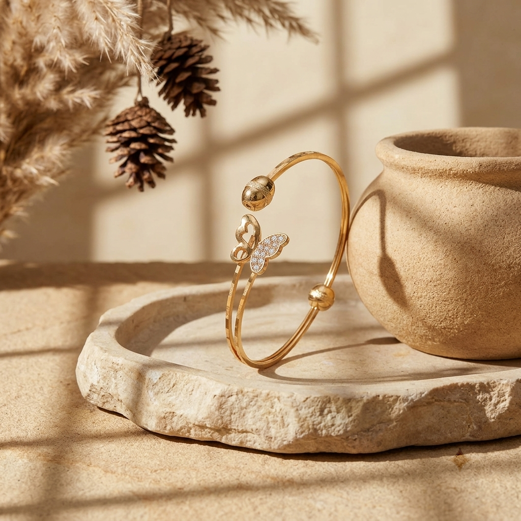 Gleaming Butterfly Open Cuff Gold-Tone Bracelet