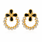 Black Floral Enamel and Crystal Hoop Earrings