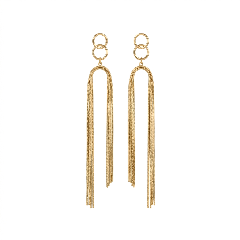 Gold Snake Chain Tassel Earrings