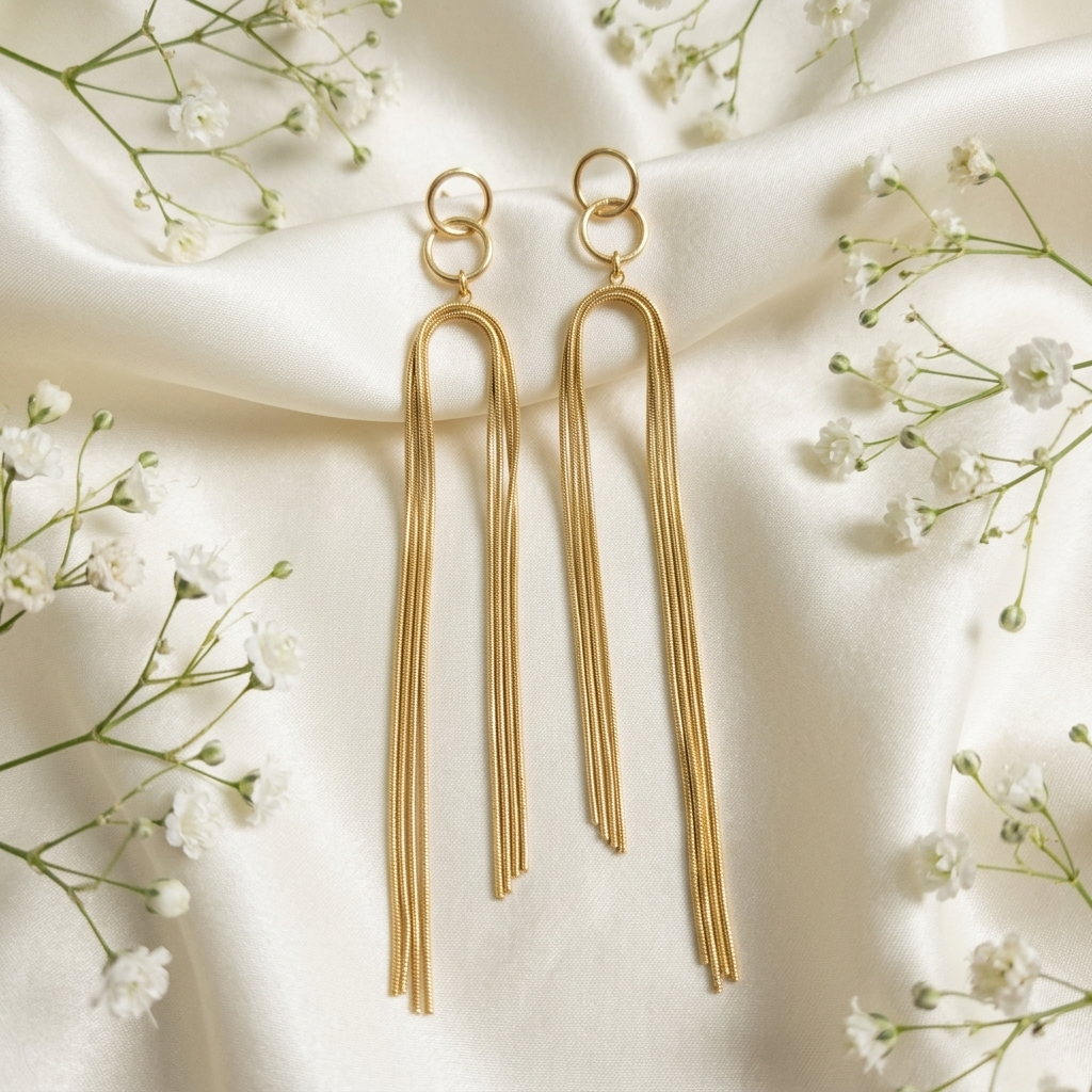 Gold Snake Chain Tassel Earrings