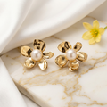 Golden Bloom Pearl Stud Earrings