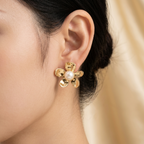 Golden Bloom Pearl Stud Earrings