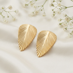 Golden Feather Leaf Statement Earrings