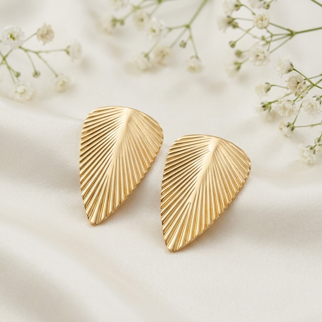 Golden Feather Leaf Statement Earrings
