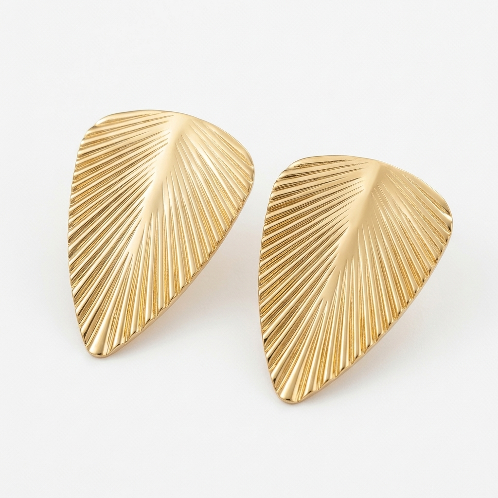 Golden Feather Leaf Statement Earrings