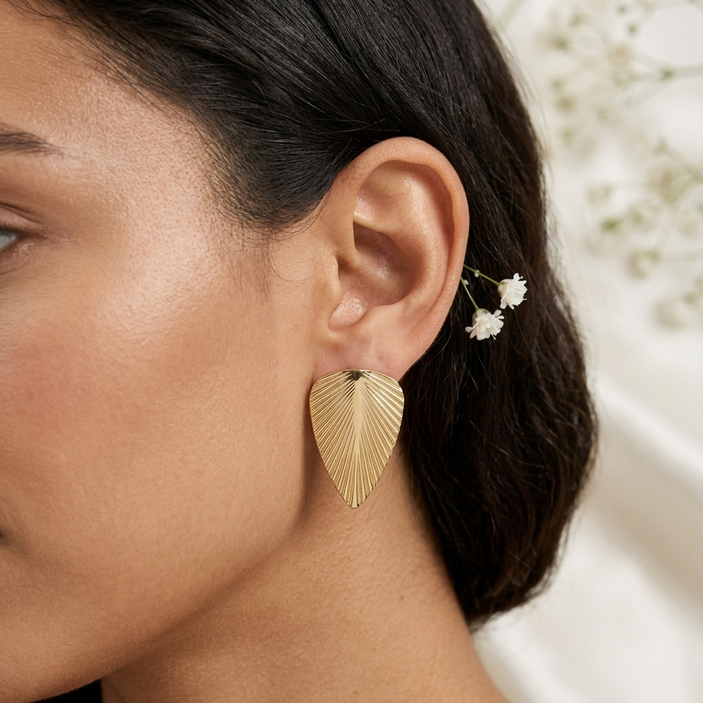 Golden Feather Leaf Statement Earrings