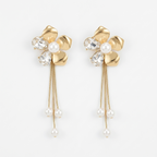 Golden Floral Pearl Tassel Earrings