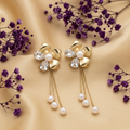 Golden Floral Pearl Tassel Earrings