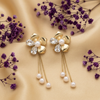 Golden Floral Pearl Tassel Earrings
