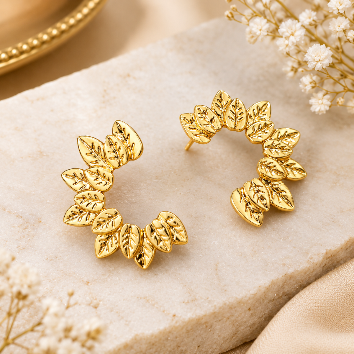 Golden Leaf Hoop Earrings