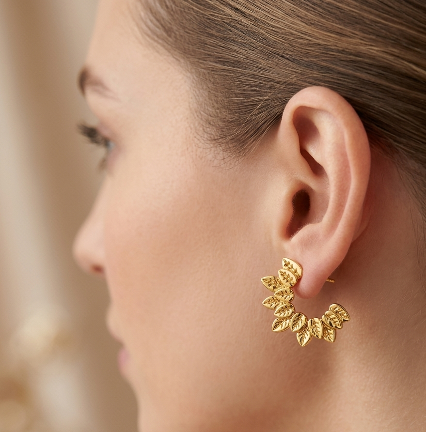 Golden Leaf Hoop Earrings