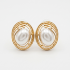 Golden Nest Oval Pearl Earrings