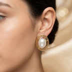 Golden Nest Oval Pearl Earrings
