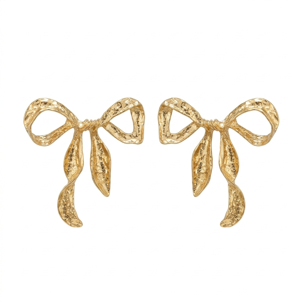 Golden Ribbon Bow Earrings