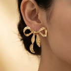 Golden Ribbon Bow Earrings