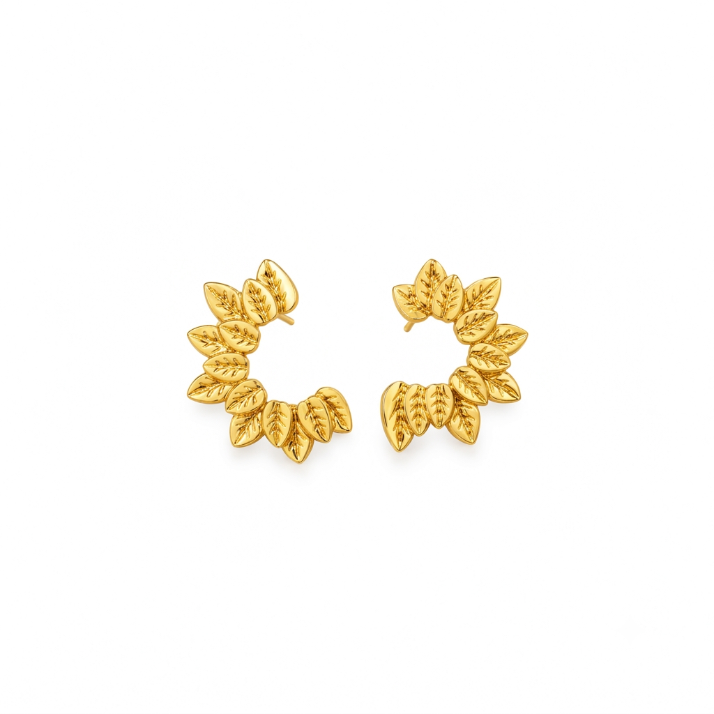 Golden Leaf Hoop Earrings