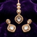 Kundan Polki Diamond Cut Choker Necklace Set with Maangtika