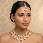 Kundan Polki Diamond Cut Choker Necklace Set with Maangtika