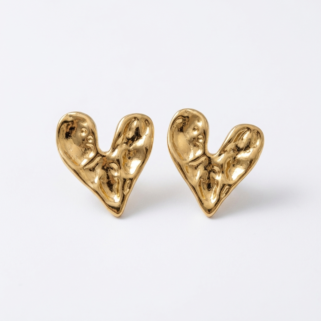Liquid Gold Hammered Heart Studs