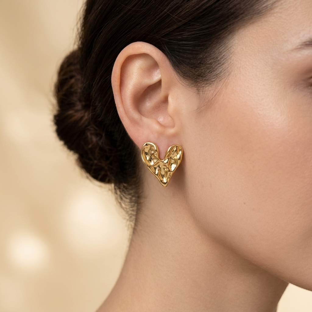 Liquid Gold Hammered Heart Studs