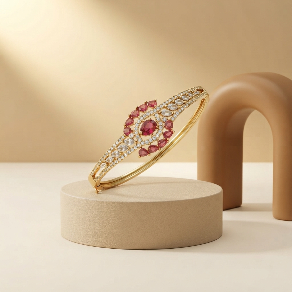 Majestic Ruby & Crystal Asymmetric Gold-Tone Bracelet