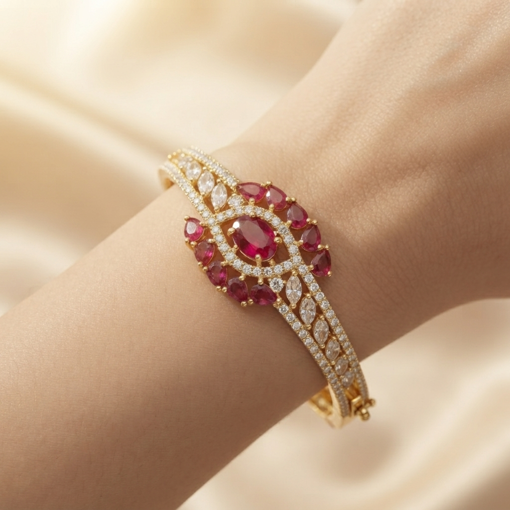 Majestic Ruby & Crystal Asymmetric Gold-Tone Bracelet