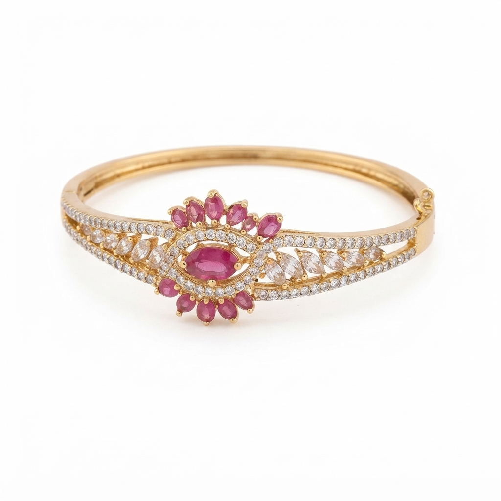 Majestic Ruby & Crystal Asymmetric Gold-Tone Bracelet